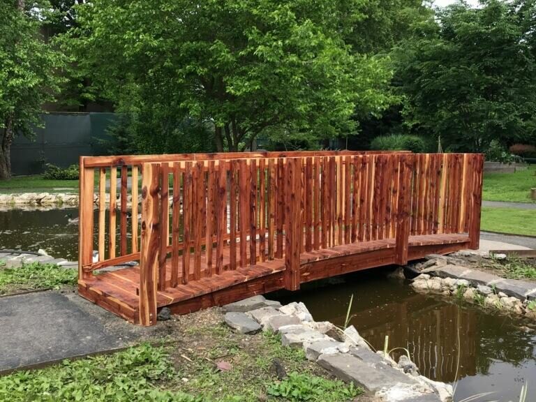 Cedar garden bridge used in landscape design